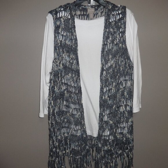 Chico's long crochet  bo-ho style vest size 2  ( 12-14), blue and white $24.00 - Picture 4 of 4